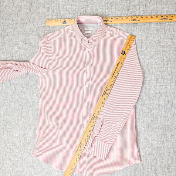 Brunello Cucinelli Button Down Shirt Oxford cotton Large Red White stripe - Picture 8 of 9